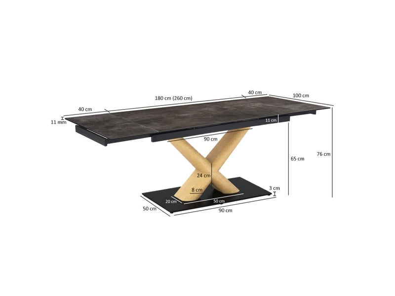 Table extensible 180 à 260 cm céramique gris vieilli pied central x plaqué bois clair - maine 13 - Conforama E