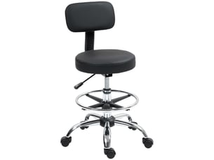 Fauteuil pivotant réglable en hauteur avec repose-pieds, acier, similicuir et mousse, 52 x 52 x 78-92 cm, noir