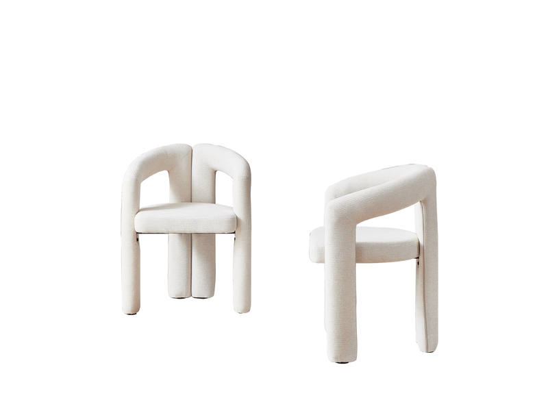  Lot de 2 chaises de salle à manger avec accoudoirs en chenille beige  - Conforama A