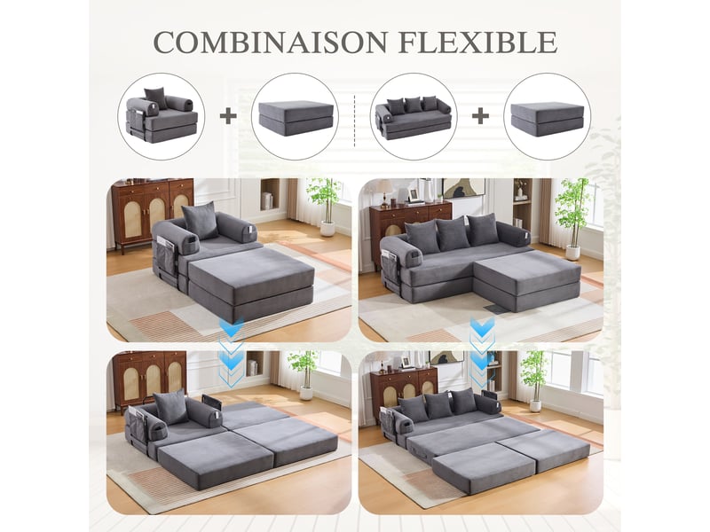 Tabouret de compression en velours côtelé – doux, doux pour la peau, 2 blocs de mousse épais pour un confort d'assise élevé. Dépliable en un seul HFSN-1227DG - Conforama C