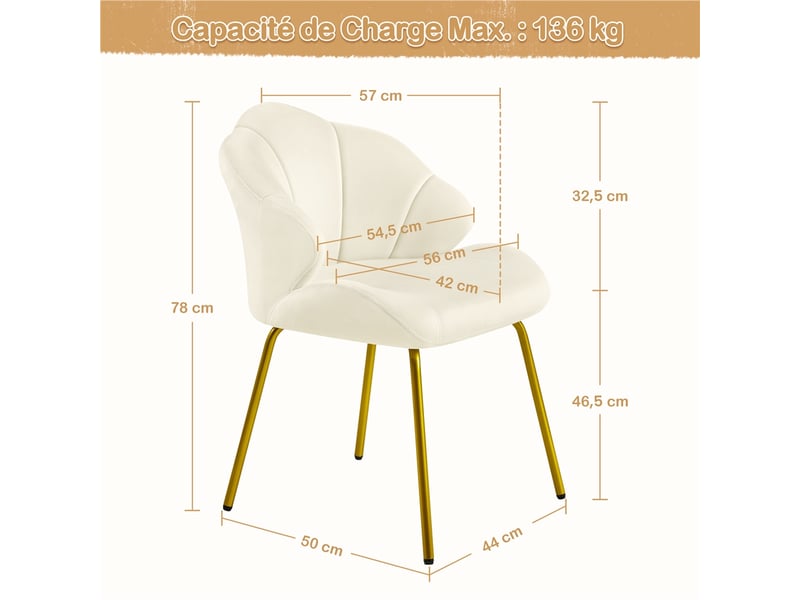 Chaise de salon en velours moderne design coquillage - Conforama C