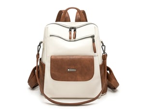 Sac à dos femme en cuir, petit format – imperméable, anti-vol, bandoulière pour ladies-blanc + marron
