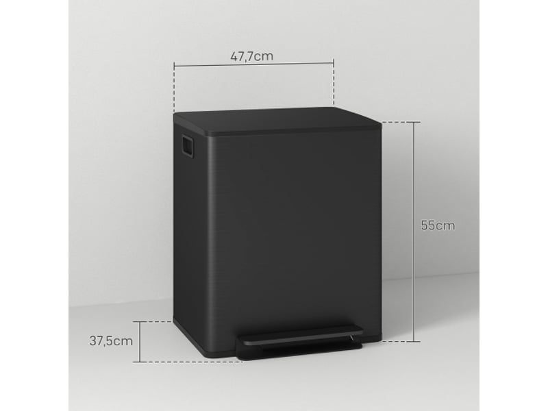  Poubelle à pédale 2x25 l en inox avec couvercle et bacs intérieurs, 47,7x37,5x56 cm  - Conforama C