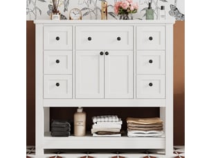 Meuble vasque sur pied 91 cm blanc, finition laquée, avec vasque en céramique intégrée