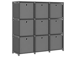 Étagère à 9 cubes avec boîtes gris 103x30x107,5 cm tissu