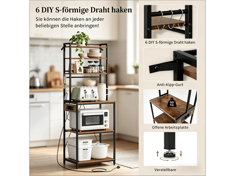 Station café giga, étagère cuisine avec prises, meuble de rangement et espace de travail compact - Conforama E