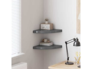 Lot de 2 étagères d'angle flottantes, étagères murales gris brillant 35x35x3,8 cm mdf cf42773