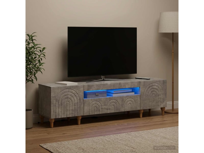  Meuble tv - banc tv - meuble de rangement led gris béton bois d'ingénierie  - Conforama D