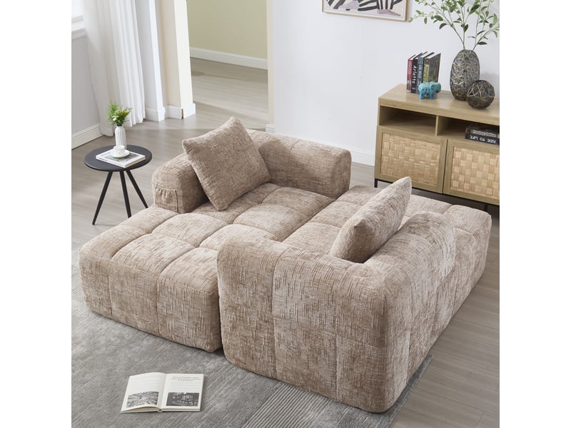  Canapé tissu en chenille douce avec coussin,canapé avec poches latérales,canapé modulable,design moderne kaki 158x90x60cm - Conforama E