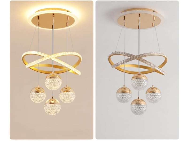  Suspension en cristal doré 54 w à intensité variable avec télécommande | suspension réglable en hauteur, design en aluminium.  - Conforama D