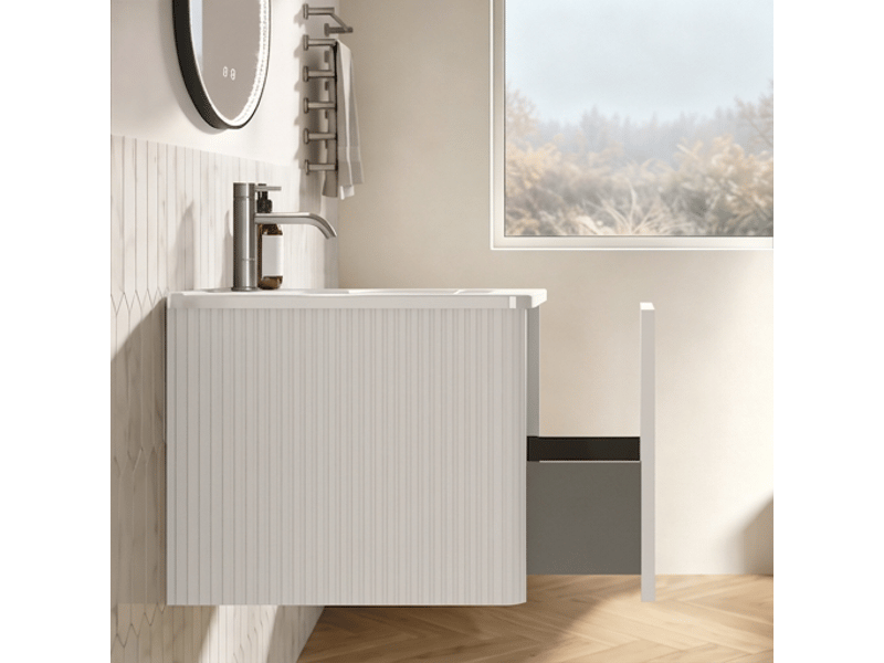  Ensemble meuble vasque blanc suspendu 80 cm avec miroir led  - Conforama D