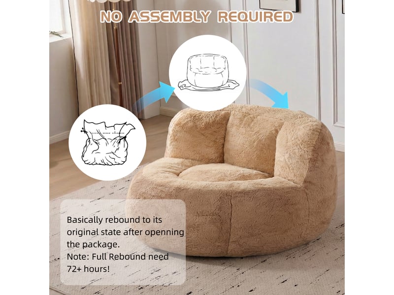  Fauteuil pouf géant en fourrure synthétique avec garnissage mousse déchiquetée et poignée, multicolore, 56 × 45 × 31 cm  - Conforama C