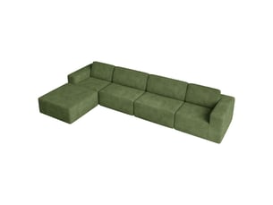 Canapé d'angle 4 places modulaire en velours côtelé avec 1 pouf,canapé compressé,sans assemblage,404x202x82cm,vert
