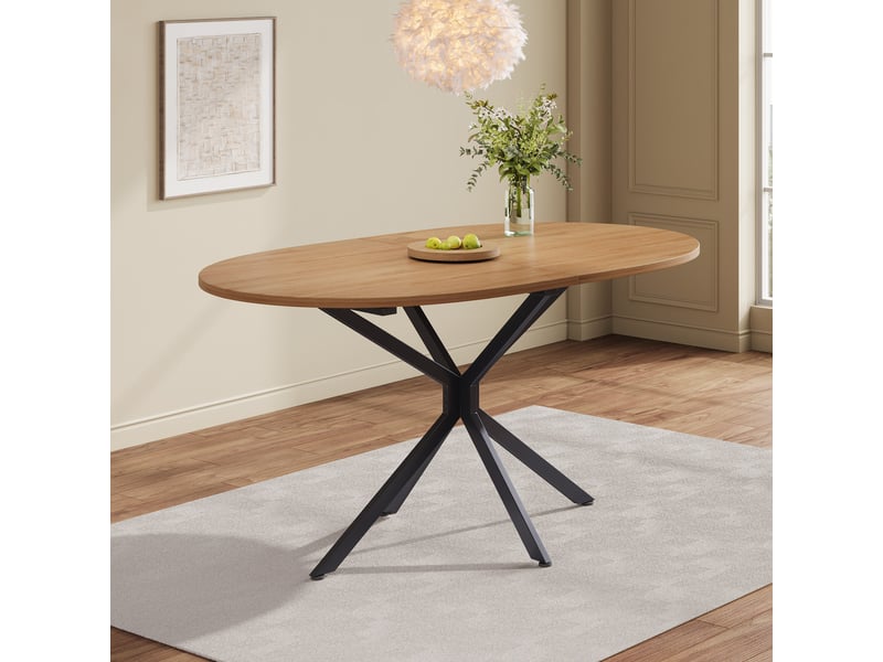  Table à manger ovale 120 x 80 x 75,5 cm, plateau mdf, pieds croisés stables, 4 à 6 places, naturel  - Conforama E