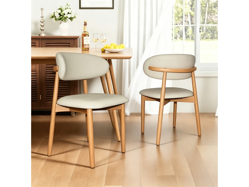  Chaise de salle à manger en bois massif naturel ergonomique dossier courbé pieds bois antidérapants lot de 2  - Conforama B