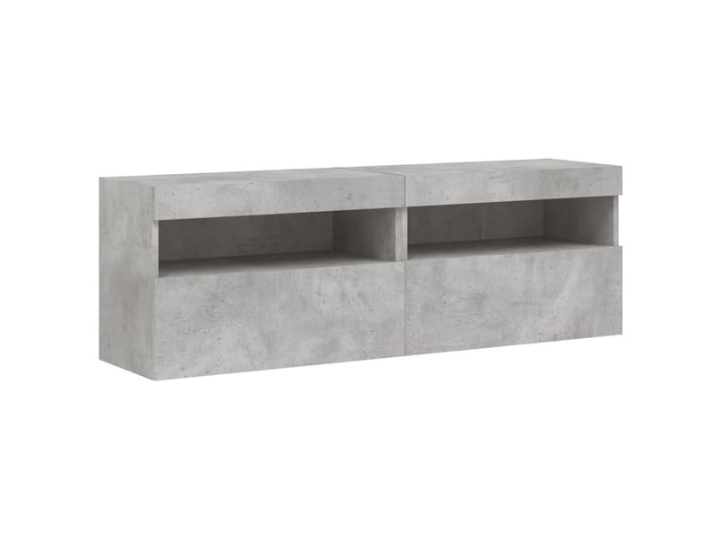 Lot de 2 meuble tv mural avec lumières led gris béton 60x30x40 cm - Conforama C