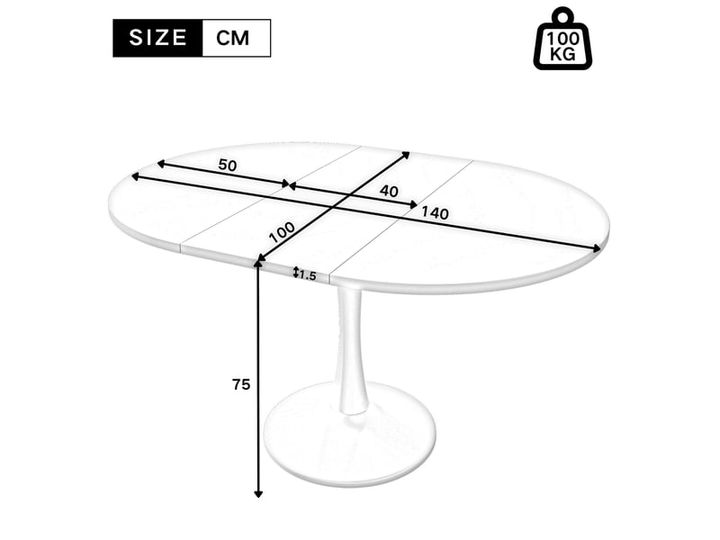  Table de salle à manger extensible ovale avec rallonge centrale, en panneau de fibres et fer, finition chêne  - Conforama C