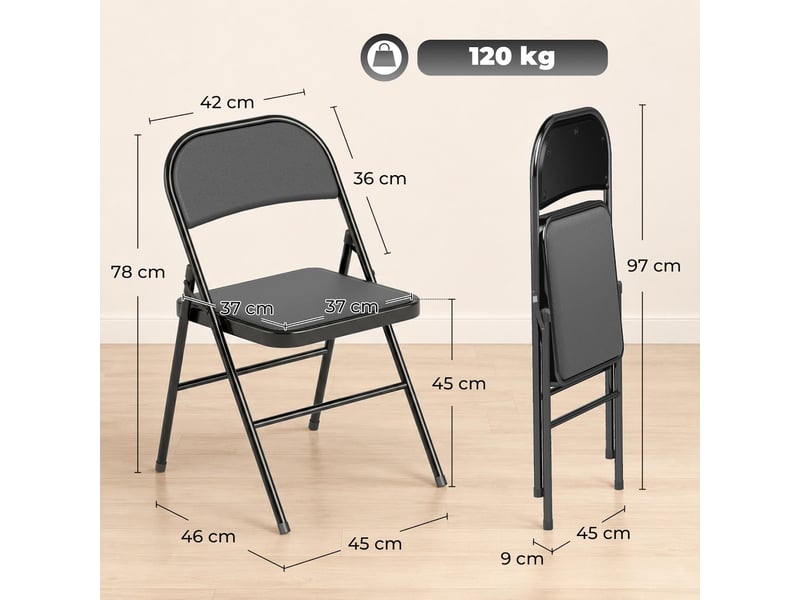  Lot de 4 chaises pliantes en similicuir et acier noir 45 x 46 x 78 cm  - Conforama C
