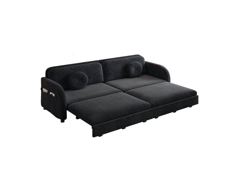  Canapé 3 places convertible en chenille, 206 x 84 x 90 cm, lit coulissant avec dossier réglables et poches de rangement, noir  - Conforama A
