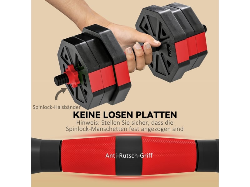  Set d'haltères 4 en 1, haltères réglables 20 kg pour musculation à domicile, rouge  - Conforama R