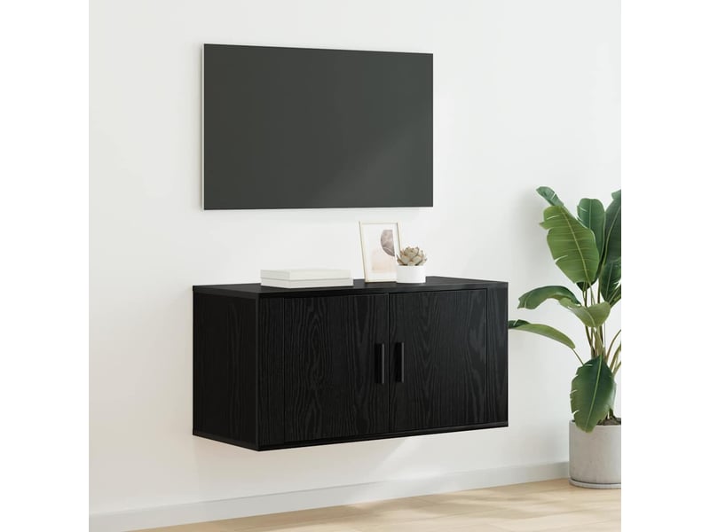  Meuble tv - banc tv - meuble de rangement mural 80 x 34,5 x 40 cm chêne noir bois d'ingénierie  - Conforama B