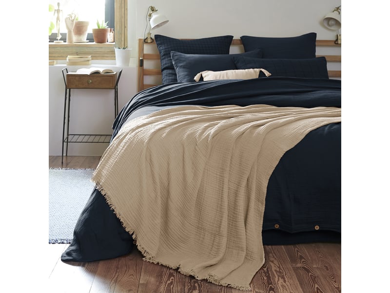  Plaid 130x160 cm gaze de coton terra ficelle PD25203 - Conforama C