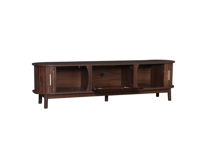  Meuble tv 165 cm marron avec portes coulissantes et abattante, pour tv jusqu'à 65 pouces, mdf  - Conforama E