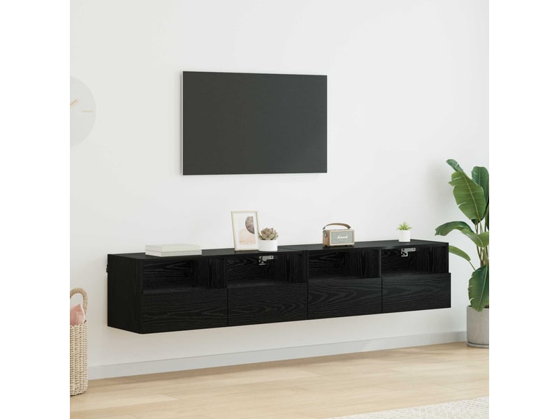  Lot de 2 meuble tv mural, meuble tv suspendu chêne noir bois d'ingénierie shl13002  - Conforama B