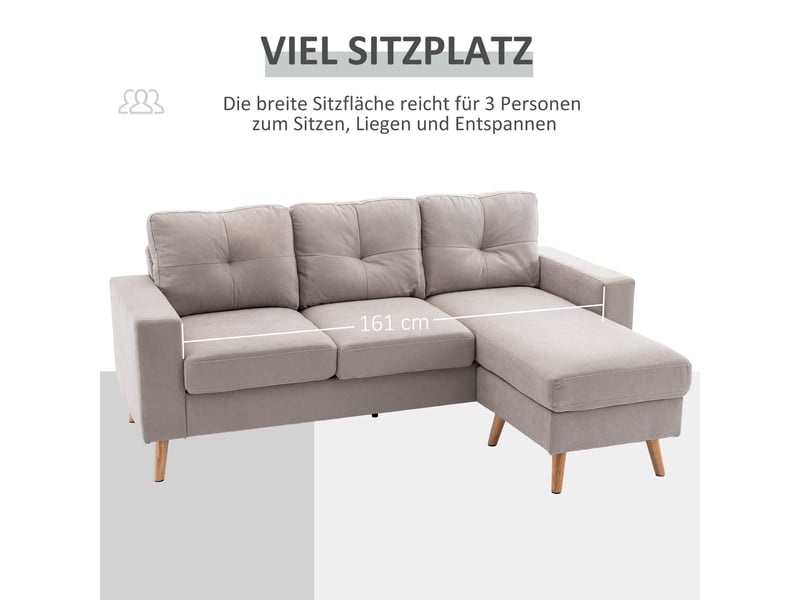 Canapé d'angle, canapé tissu, gris clair, en tissu, avec méridienne  - Conforama E