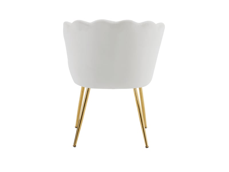 Fauteuil rembourré à dossier pétale avec coussin de soutien et pieds métalliques dorés en velours beige - Conforama C