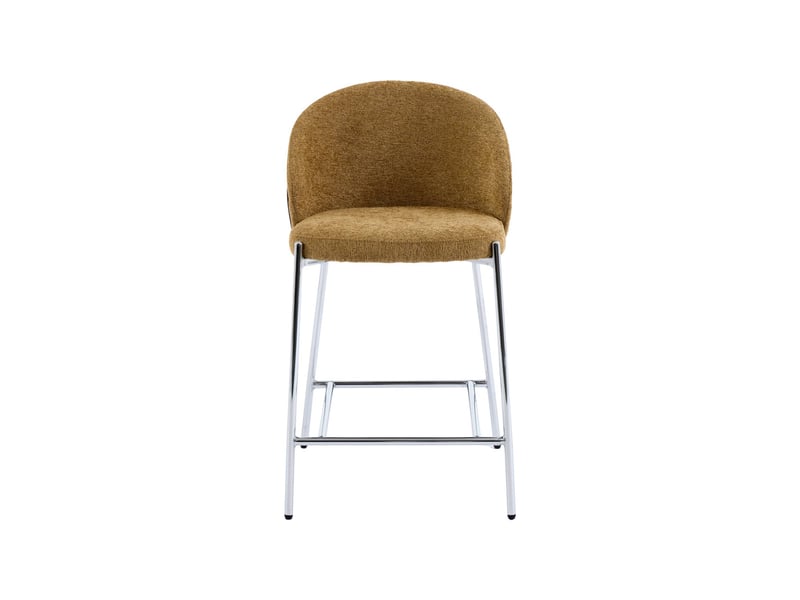  Lot de 2 tabourets de bar bois de peuplier teinté noyer. Acier chromé et tissu texturé moutarde - paul  - Conforama E