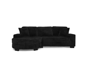 Canapé d'angle 256 x 133 x 89 cm format 4 places design modulaire ottoman ovale inclus 2 coussins inclus corduroy classique coloris noir