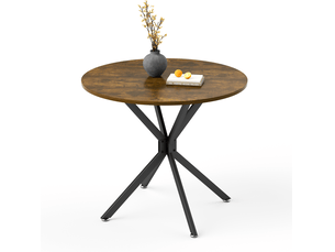 Table ronde 90 cm pour 1 à 4 personnes, table de cuisine compacte avec pieds métalliques stables, idéale pour salle à manger ou salon, marron vintage et noir