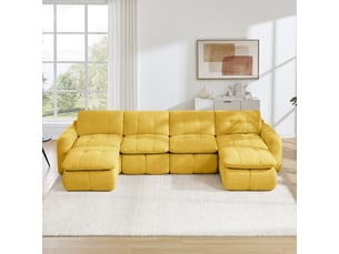 Canapé d'angle en u 4 places sans cadre, canapé modulaire, housse chenille jaune, sans montage, 2 poufs pour salon et appartements