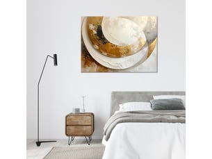 Tableaux, cercle abstrait blanc et or 45x30