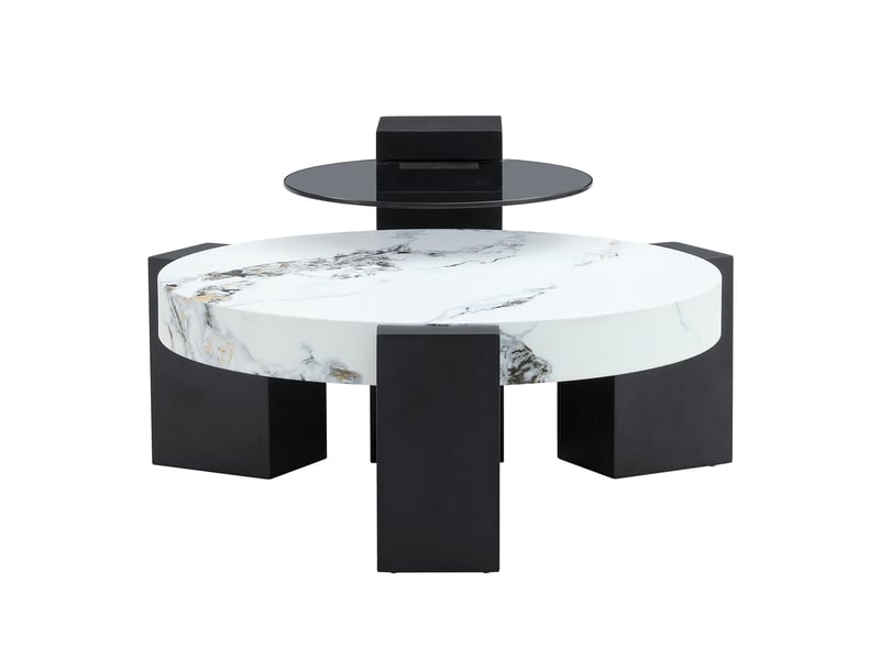  Tables basses gigognes ø 61 cm h 30 cm et ø 44 cm h 44 cm en mdf et verre blanc et noir  - Conforama A