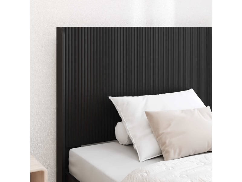  Lit simple- lit adulte -  cadre de lit avec rangement et tête de lit noir 90 x 190 cm  - Conforama B