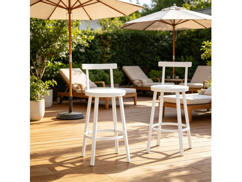 Lot de 2 tabourets de bar avec dossier incurvé en métal et mdf blanc - Conforama D