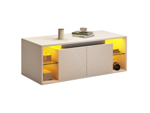 Table basse avec led, 2 portes et rangements semi-ouverts pour salon en panneau de particules blanc 100 × 50 × 41 cm