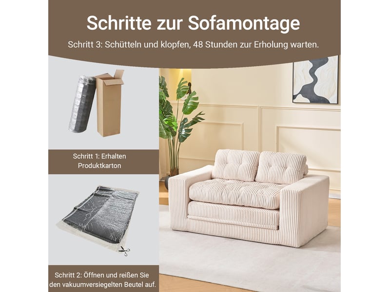 Canapé droit convertible 2 places en velours côtelé beige 140 cm, format compact pour petits espaces et invités - Conforama D