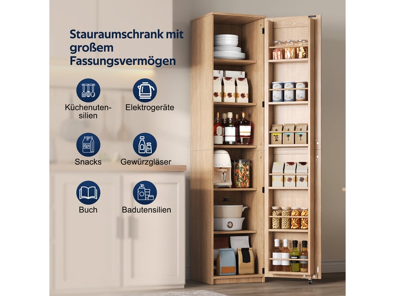  Colonne de rangement 40x40x183 cm avec étagères réglables, rangements de porte et meuble cuisine salle de bain mdf naturel OMNIGLINT TRADING LTD - Conforama E