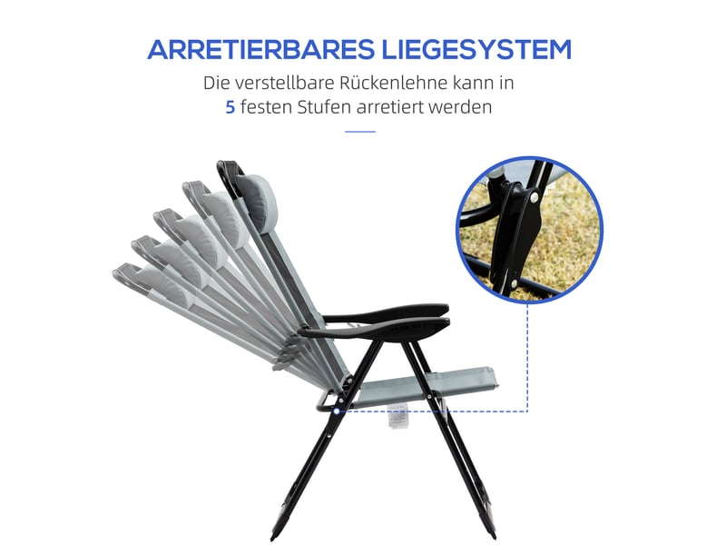  Lot de 2 chaises pliantes de jardin 62x70x109 cm dossier réglable acier gris  - Conforama E