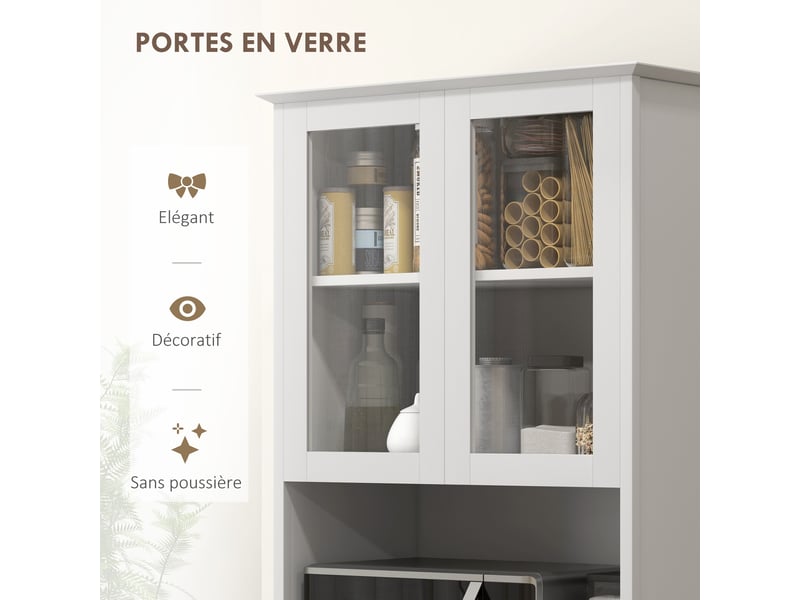  Buffet de cuisine meuble de rangement placard 2 portes 3 tiroirs et niche centrale dim. 68l x 38l x 172h cm mdf blanc  - Conforama R
