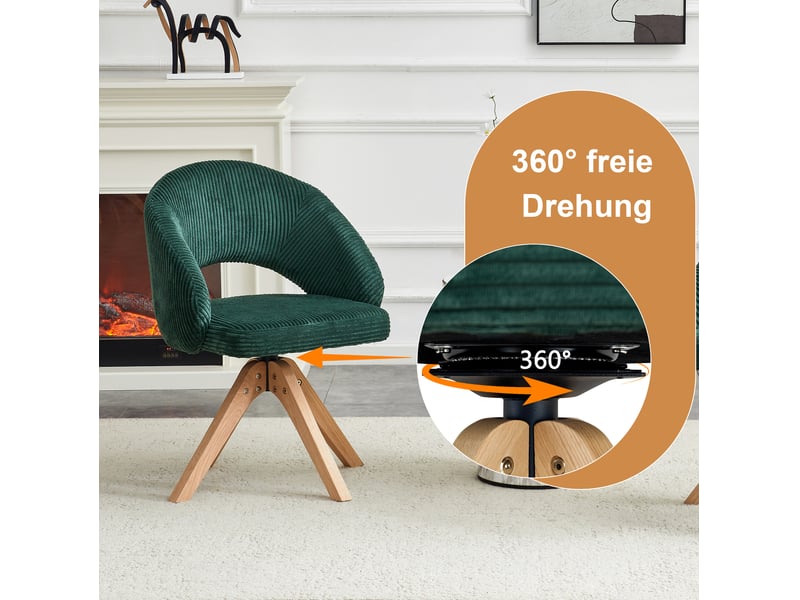  Lot de 2 chaises de salle à manger pivotantes 46x49x84 cm velours vert foncé  - Conforama D