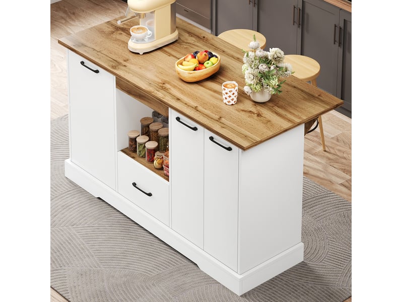  Desserte de cuisine avec 1 tiroir, 3 tiroirs verticaux, étagères réglables et plateau rabattable, 150 × 65 × 80 cm  - Conforama C