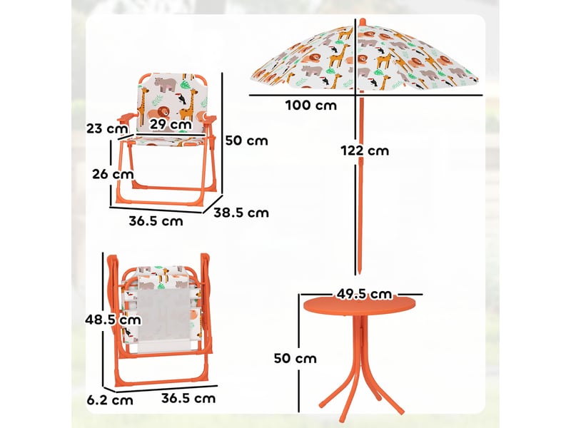  Ensemble de jardin pour enfants avec table de pique-nique et parasol orange  - Conforama D