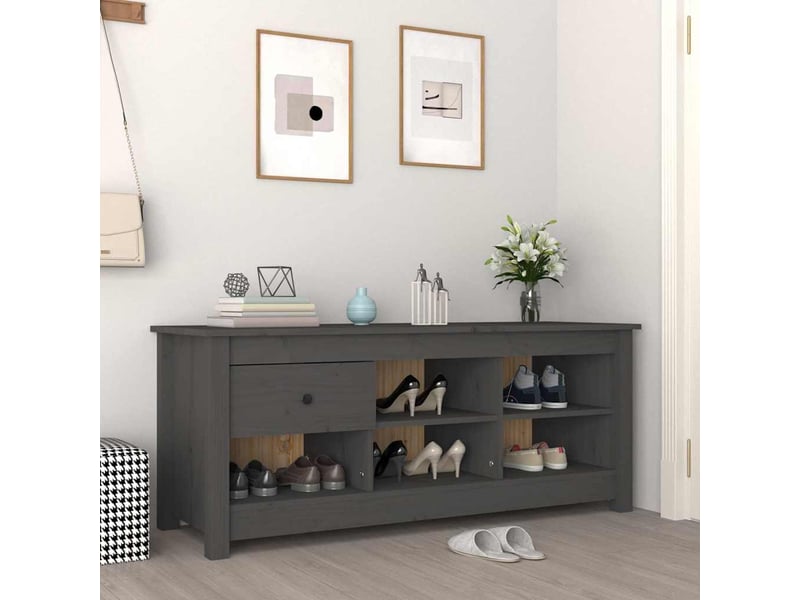  Meuble à chaussure, armoire à chaussures gris 110x38x45,5 cm bois de pin massif  - Conforama B