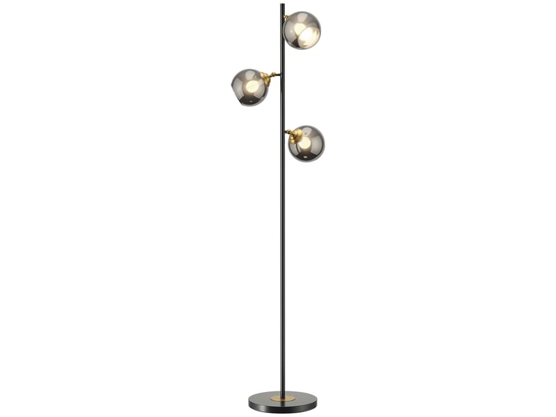  Lampadaire sur pied salon en métal avec 3 abat-jours globe métal chromé 40w ø 36 x 162h cm noir et gris  - Conforama B