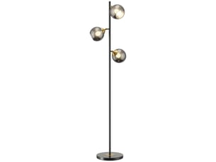 Lampadaire sur pied salon en métal avec 3 abat-jours globe métal chromé 40w ø 36 x 162h cm noir et gris