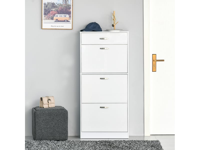  Meuble à chaussures - 3 portes abattantes et tiroir coulissant - dim. 62l x 24l x 135h cm blanc  - Conforama C